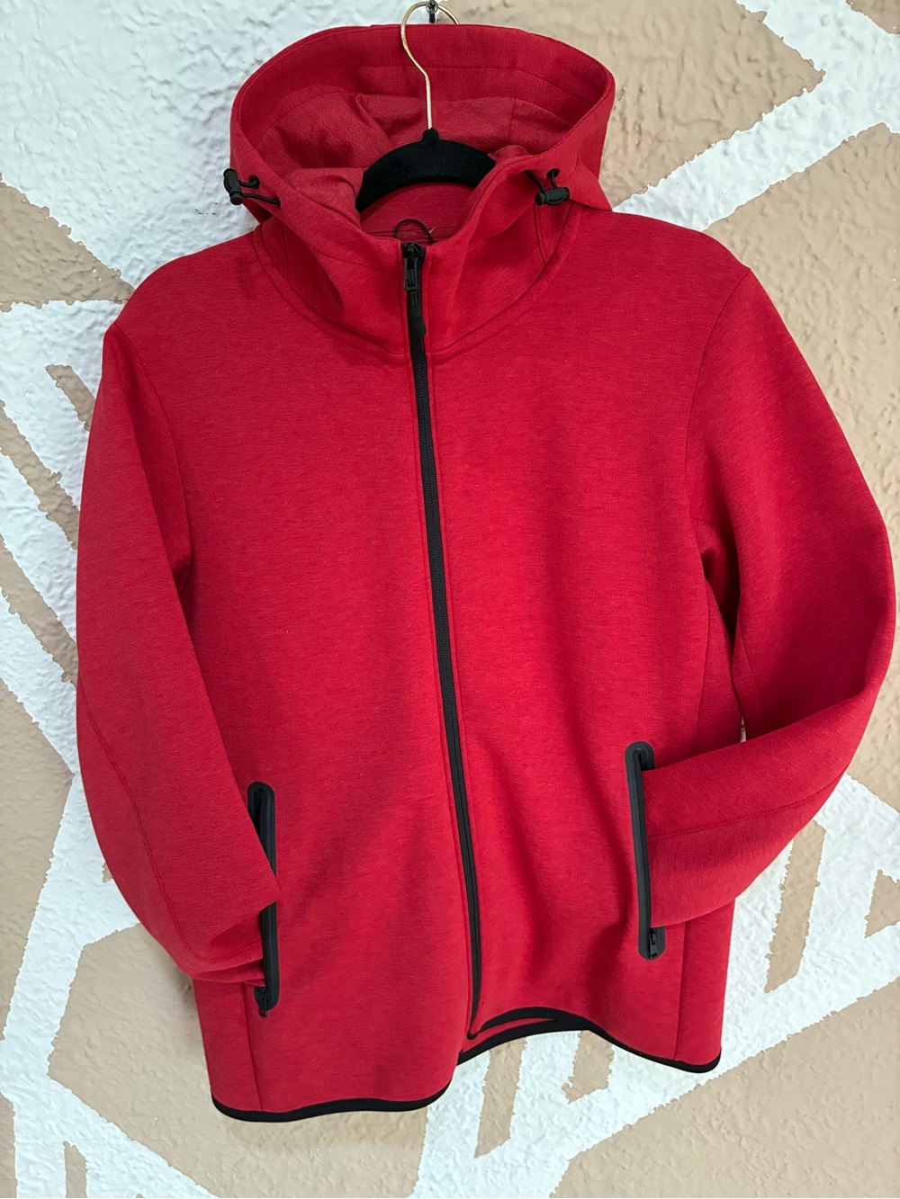 Uniqlo Red Hooded Performance Zip Jacket with Black Trim